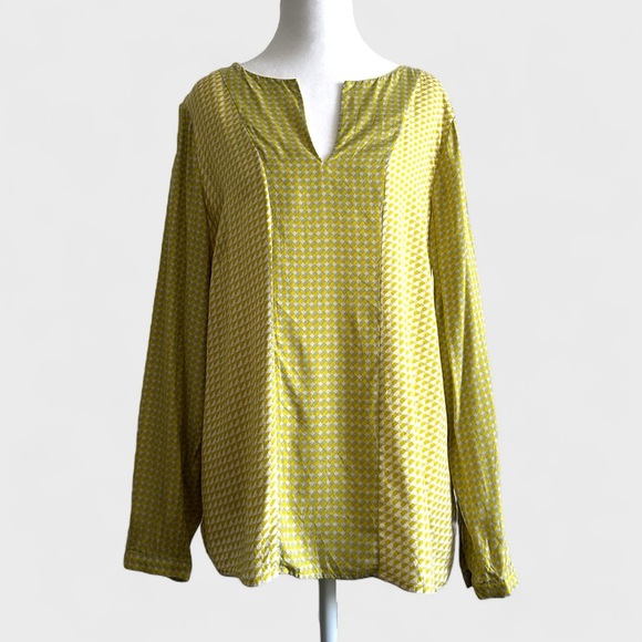 Boden Blouse Women's Size 12R Carey Yellow Geometric Long Sleeve Silk Boho Top - Picture 2 of 15